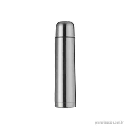 Garrafa térmica personalizada - Descrição: Garrafa térmica 1L em inox com tampa rosqueável, tampa interna em plástico resistente basta um clique para abrir ou fechar . Acompanha capa protetora de couro sintético com alça em nylon e detalhe vermelho. Tamanho total aproximado CxL : 3
