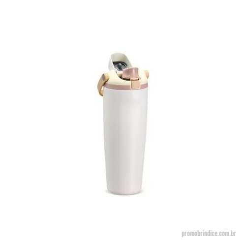 Garrafa térmica personalizada - Garrafa térmica em inox com capacidade para até 850 ml. Conta com estrutura de parede dupla e vedação a vácuo, ajudando a conservar a temperatura dos líquidos por mais tempo. Possui tampa rosqueável em plástico com protetor para o bocal, botão de aci