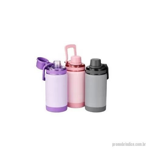 Garrafa térmica personalizada - Garrafa Térmica em inox 304, pintura eletrostática e capacidade para até 400 ml. Possui estrutura em parede dupla e vedação a vácuo para oferecer a conservação da temperatura de líquidos por mais tempo. Dispõe ainda de tampa rosqueável em plástico, c