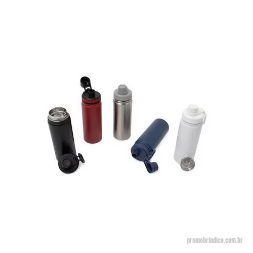 Garrafa térmica personalizada - Garrafa térmica com infusor de bebidas, feita em inox 304de parede dupla com capacidade para 570ml. Tampa com alça para transporte e tampa de proteção para o bocal. Altura : 23,1 cm Largura : 8 cm Circunferência : 23 cm Peso aproximado g : 281