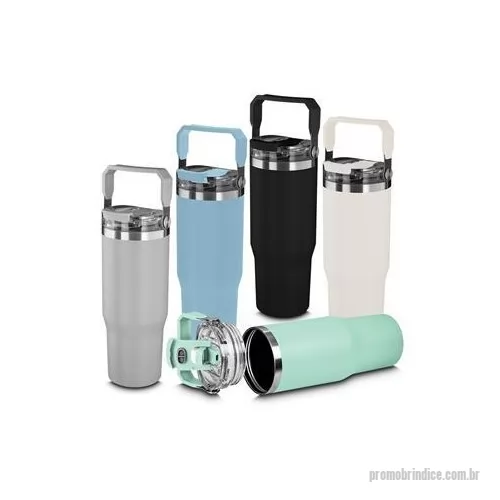 Garrafa térmica personalizada - Praticidade e estilo em cada gole, mantendo suas bebidas na temperatura ideal com a garrafa térmica de aço inox e parede dupla, com capacidade de até 900ml. A tampa rosqueável com alça de plástico é prática para transporte, e o anel de silicone garan
