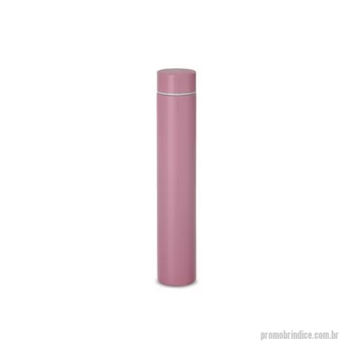 Garrafa térmica personalizada - Descrição: Garrafa térmica 275ml em inox com tampa rosqueável. Altura : 24 cm Largura : 4,5 cm Circunferência : 14,4 cm Medidas aproximadas para gravação CxL : 21 cm x 3 cm Peso aproximado g : 170