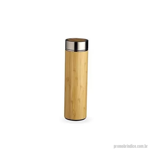 Garrafa térmica personalizada - Garrafa de bambu e inox térmica 500 ml com parede dupla e infusor. Conserva temperatura quente ou fria. Altura : 24,4 cm Largura : 6,9 cm Circunferência : 21 cm Peso aproximado g : 333
