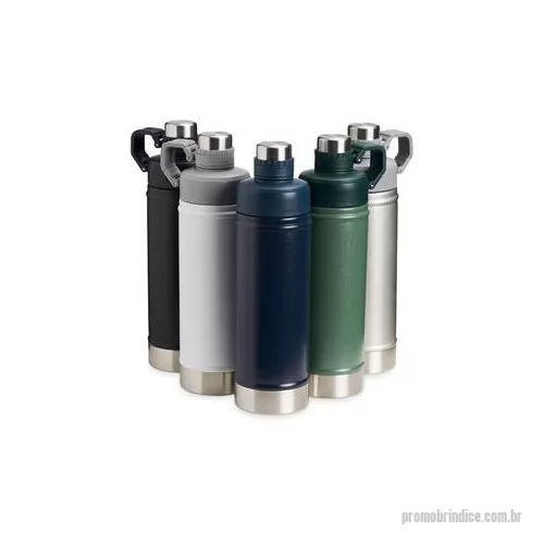 Garrafa térmica personalizada - Garrafa térmica de parede dupla em inox, capacidade de 700ml. Tampa principal com bocal e tampa protetora com alça de transporte acoplada. Altura : 28 cm Largura : 9,9 cm Circunferência : 24,9 cm Peso aproximado g : 469