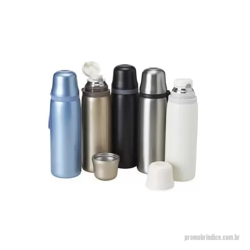 Garrafa térmica personalizada - Garrafa térmica feita em inox 304 com parede dupla, capacidade de 850ml. Com alça emborrachada para transporte, a garrafa contém filtro infusor, tampa com botão de acionamento e tampa externa utilizável como copo. Altura : 28 cm Largura : 9,6 cm Circ