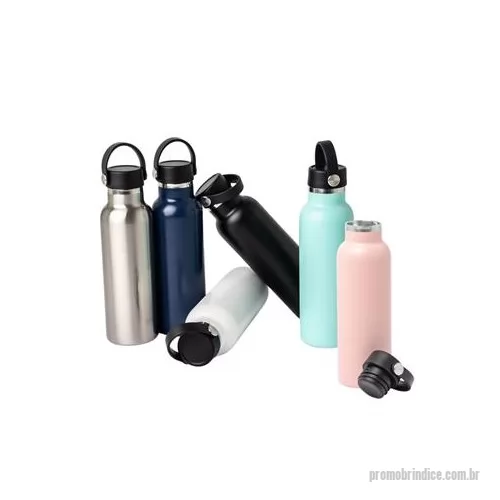 Garrafa térmica personalizada - Garrafa Térmica feita em Inox 304 com parede dupla e capacidade de 550 ml. Com tampa rosqueável e alça para transporte para levá-la onde quiser. Altura : 23,4 cm Largura : 6,1 cm Circunferência : 23 cm Peso aproximado g : 278
