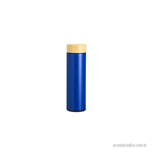 Garrafa térmica personalizada - Garrafa térmica 450 ml em inox com parede dupla, infusor e tampa rosqueável com detalhe em madeira. Altura : 22 cm Largura : 6,5 cm Circunferência : 20,5 cm Peso aproximado g : 246