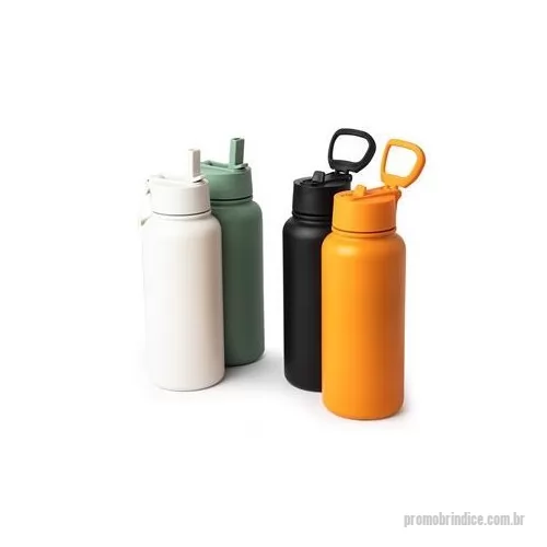 Garrafa térmica personalizada - Garrafa térmica de parede dupla em inox, capacidade de 900 ml. Tampa rosqueável com alça de transporte, bico flip e canudo interno. Altura : 24,6 cm Largura : 9 cm Circunferência : 28,8cm Peso aproximado g : 415