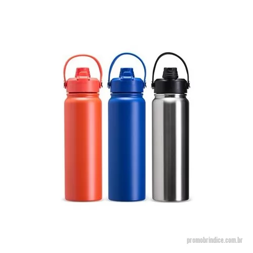 Garrafa térmica personalizada - Garrafa térmica em inox com pintura eletrostática e capacidade máxima de 800 ml. Possui estrutura interna de parede dupla em inox 304 e vedação a vácuo que permite a manutenção de temperatura de líquidos por mais tempo. Possui tampa rosqueável feita 