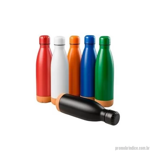Garrafa térmica personalizada - Garrafa térmica feita em inox com fundo em cortiça, tampa de plástico rosqueável e capacidade máxima de até 500ml. Apresenta estrutura de parede dupla e vedação a vácuo, o que permite a manutenção da temperatura de líquidos por mais tempo. Altura : 2