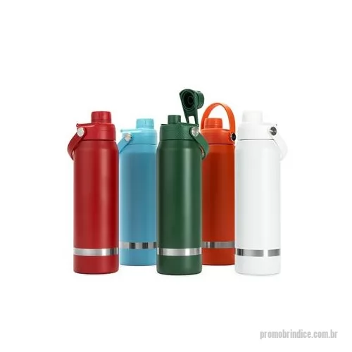 Garrafa térmica personalizada - Garrafa térmica em inox 304 com capacidade para até 800 ml. Possui estrutura de parede dupla e vedação a vácuo, permitindo a conservação da temperatura de líquidos por mais tempo. Conta ainda com tampa plástica rosqueável com protetor para o bocal, a
