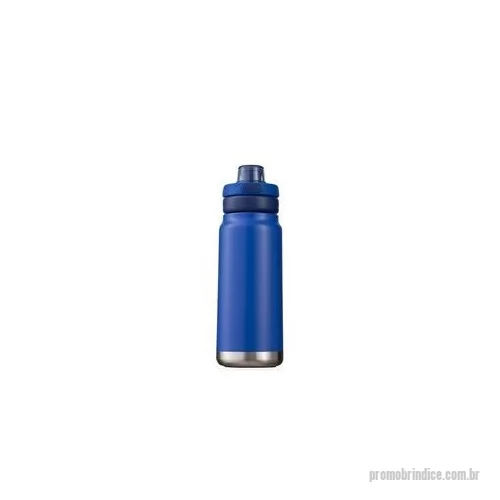 Garrafa térmica personalizada - Garrafa térmica em inox com base emborrachada antiderrapante e capacidade máxima de 750 ml. Possui estrutura de parede dupla e isolamento a vácuo, permitindo conservar a temperatura de líquidos por mais tempo. Dispõe ainda de tampa plástica com alça 