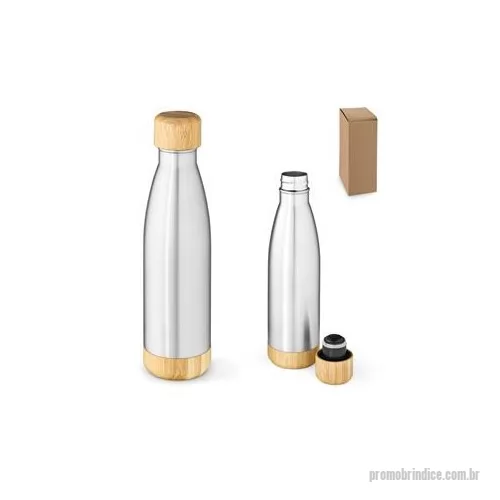 Garrafa térmica personalizada - Garrafa em aço inox 90% reciclado de parede dupla térmica, isolada a vácuo. Com tampa e base em bambu. Capacidade até 800 ml. Fornecido em caixa presente de papel kraft. Certificação EU Food Grade. A cor e o resultado da impressão nos materiais natur