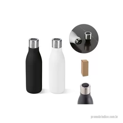 Garrafa térmica personalizada - Garrafa em aço inox 90% reciclado de parede dupla térmica, isolada a vácuo. Garrafa com sistema de auto-sanitização UV que inativa vírus e bactérias que estejam na sua garrafa, tornando a sua bebida mais segura. Capacidade até 500 mL. Preserva as beb