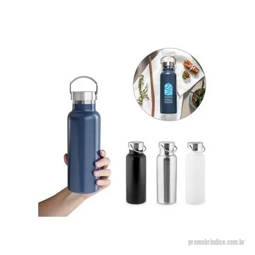 Garrafa térmica personalizada - Garrafa em aço inox 36% reciclado com parede dupla, isolada a vácuo. Tampa com alça de transporte em aço inox. Capacidade até 810 ml. Fornecido em caixa de oferta em papel kraft reciclado. ø78 x 289 mm