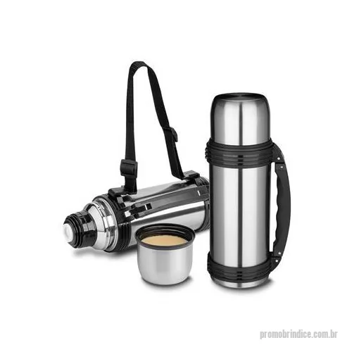 Garrafa térmica personalizada - Garrafa térmica em aço inox com parede dupla isolada a vácuo, com capacidade de até 1,2l. Além de garantir a temperatura ideal do líquido por horas, é muito fácil de ser transportada por sua alça lateral que torna o uso desse potente recipiente muito