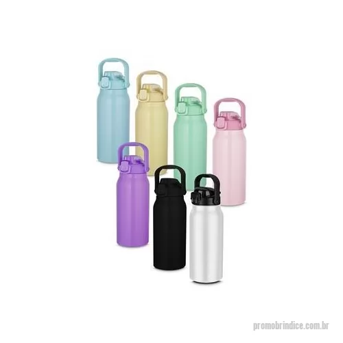 Garrafa térmica personalizada - Garrafa térmica em aço inox com parede dupla isolada a vácuo, com capacidade de até 1,5l com pintura fosca na parte externa. Além de garantir a temperatura ideal do líquido por horas, é muito fácil de ser transportada por sua alça superior que torna 