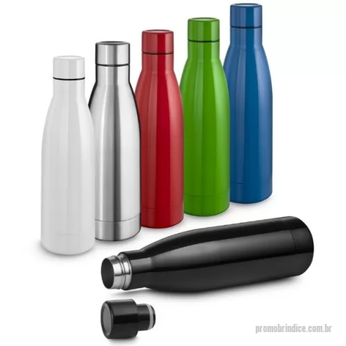 Garrafa térmica personalizada - Garrafa térmica em aço inox com parede dupla isoladao à vácuo com capacidadede de 450ml. Tampa rosqueável de inox na cor do produto com anel de silicone para vedação. Pintura brilhosa.  Conserva líquidos : ??8 horas ??12 horas