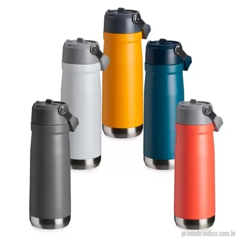 Garrafa térmica personalizada - Garrafa térmica de parede dupla em inox, capacidade de 700ml. Tampa com alça de transporte, bico flip e canudo interno.