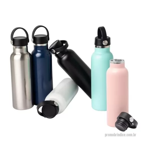 Garrafa térmica personalizada - Garrafa Térmica feita em Inox 304 com parede dupla e capacidade de 550ml. Com tampa rosqueável e alça para transporte para levá-la onde quiser.