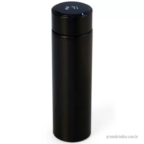 Garrafa térmica personalizada - Garrafa térmica de parede dupla em inox, capacidade de 400ml. Tampa com display touch screen de temperatura em led, acompanha infusor de bebidas.