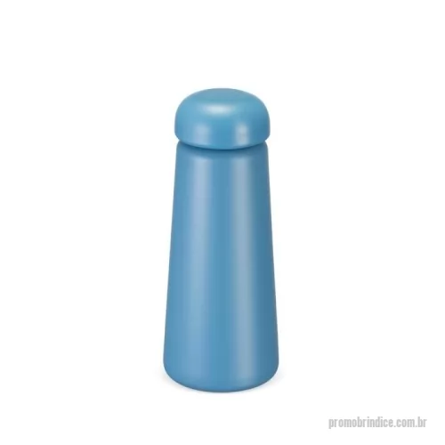 Garrafa térmica personalizada - Garrafa térmica com capacidade máxima de 450ml. Possui estrutura de parede dupla com interior em inox 304 e exterior em inox 201 com pintura eletrostática. Conta com tampa rosqueável em plástico polipropileno (PP) com anel de vedação em silicone.