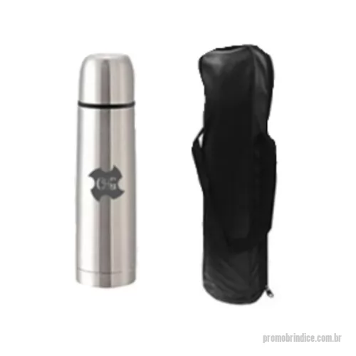 Garrafa térmica personalizada - Garrafa Térmica 1 Litro produzida em Aço Inox formato levemente cônico com válvula de vedação sistema de clic- paredes duplas podendo ser utilizada para líquidos quentes ou frios- sobre tampa tipo copo rosqueada do mesmo material do corpo e com vedação- acompanha capa em material sintético preto com alça e zíper para fechamento- logotipo estampado a laser localizado- embalada em caixa de papelão litografada individual medindo 34-0 cm. X 9-0 cm. ) e a garrafa: 31-5 cm. de alt. X 8-0 cm. no fundo e 7-0 cm. na tampa e pesando 533 grs.