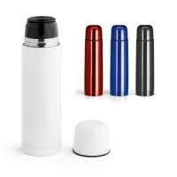 Garrafa em aço inox com parede dupla isolada a vácuo. Capacidade até 500 ml. Food grade. Fornecida em caixa branca.