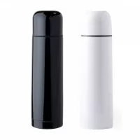 Garrafa em Aço Inox com Parede Dupla de 500 ml, conserva a temperatura quente ou fria e sua tampa pode ser usada como copo. Dimensão Produto: 25x ø7cm Peso do Produto: 0,337kg