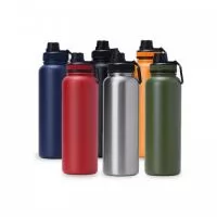 Garrafa térmica personalizada feita em material inox com parede dupla livre de BPA. Possui capacidade de até 1,2 litros. 