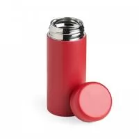 Garrafa térmica 200ml feita em aço inoxidável com tampa rosqueável.