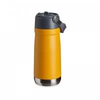 Garrafa térmica de parede dupla em inox, capacidade de 500ml. Tampa com alça de transporte, bico flip e canudo interno.