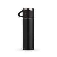 Garrafa térmica 450ml em inox com tampa que pode ser utilizada como caneca, tampa interna em plástico resistente (basta um clique para abrir ou fechar), base com borracha antiderrapante.