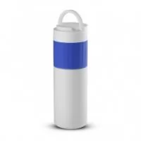 Garrafa térmica de inox com capacidade de 500ml. Tampa com alça e suporte para celular. Detalhe emborrachado.
