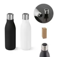 Garrafa com filtro em aço inox parede dupla térmica, isolada a vácuo. Garrafa com sistema de auto-sanitização UV que inativa vírus e bactérias que estejam na sua garrafa, tornando a sua bebida mais segura. Capacidade até 500 mL. Preserva as bebidas quentes por 5h e frias por 15h, aproximadamente. ø72 x 243 mm | Caixa: 78 x 270 x 78 mm