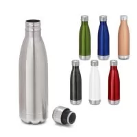 Garrafa em aço inox de parede dupla térmica, isolada a vácuo, com tampa em aço inox. Capacidade até 510 mL. Preserva as bebidas quentes por 8h e frias por 24h. Caixa branca 94657 vendida opcionalmente.