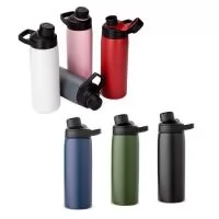Garrafa térmica feita em inox com estrutura em parede dupla, vedação a vácuo e capacidade máxima de 600ml, ideal para manter a temperatura de líquidos por mais tempo.