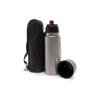 Garrafa térmica 350ml em inox com tampa rosqueável, tampa interna em plástico resistente. Acompanha capa protetora de couro sintético com alça de nylon. Altura : 19,7 cm Largura : 6,8 cm Peso aproximado g : 274