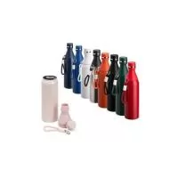 Garrafa térmica em inox com capacidade para até 500 ml. Possui estrutura de parede dupla, ideal para conservar a temperatura de líquidos por mais tempo. Conta com tampa rosqueável e compartimento removível em plástico, permitindo o uso como copo. Aco
