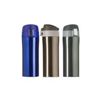 Garrafa térmica 350 ml colorida com sistema de trava. Material metálico com revestimento interno em inox, possui tampa plástica fosca com borracha interna para vedação evitando o vazamento de líquido e prezando sua temperatura possui botão central pa
