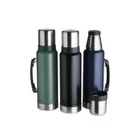 Garrafa térmica de inox livre de BPA com capacidade de 1,4 litro. Contém alça para transporte e pintura texturizada. Altura : 36,2 cm Largura : 12 cm Circunferência : 30,5 cm Peso aproximado g : 823