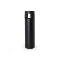 Garrafa Térmica 450 ml em inox com sistema de trava. Contém acabamento fosco e revestimento interno em inox, possui tampa plástica fosca com borracha interna para vedação, evitando o vazamento de líquido, botão central para abertura e trava lateral b