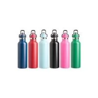 Garrafa térmica em inox 304 com capacidade de até 800 ml. Possui estrutura de parede dupla e vedação a vácuo, permitindo conservar a temperatura de bebidas por mais tempo. Apresenta uma tampa rosqueável em plástico com protetor para o bocal e trava d