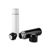 Garrafa térmica em aço inox com parede dupla isolada a vácuo, com capacidade de até 500 ml. Conserva líquido quente por até 12 horas e líquido frio até 18 horas e sua tampa pode ser usada como copo. Tampa rosqueável.