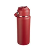 Garrafa térmica de parede dupla com parte externa em inox 201 com pintura eletrostática e camada interna em inox 304. Possui capacidade de até 600ml, tampa rosqueável em plástico polipropileno (PP), bico retrátil em silicone com protetor em plástico e alça em borracha termoplástica (TRP). Acompanha canudo plástico para encaixe interno.  Altura: 23,6 cm Largura: 8,1 cm Medidas aproximadas para gravação: (CxL): 15 cm x 7 cm