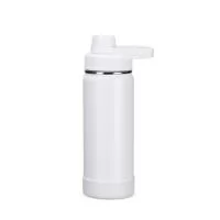 Garrafa térmica em inox com pintura eletrostática e capacidade de até 550ml. Mantém a temperatura de líquidos por mais tempo graças à estrutura de parede dupla e ao isolamento a vácuo. Possui tampa plástica rosqueável com protetor de bocal e alça fixa. Acompanha protetor removível em silicone para a base.