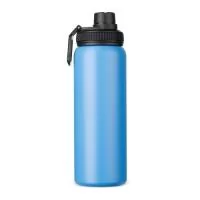 Garrafa térmica com capacidade máxima de 800ml. Possui estrutura de parede dupla com interior em inox 304 e exterior em inox 201 com pintura eletrostática. Conta com tampa rosqueável em plástico polipropileno (PP), faixa ergonômica removível e anel interno de vedação em silicone, protetor do bocal e alça para transporte.