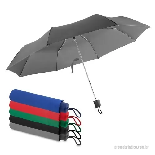 Guarda chuva personalizada - Guarda-chuva de poliéster com pegador plástico e oito varetas metálicas, acionamento manual. Acompanha cordão de nylon capa protetora.
