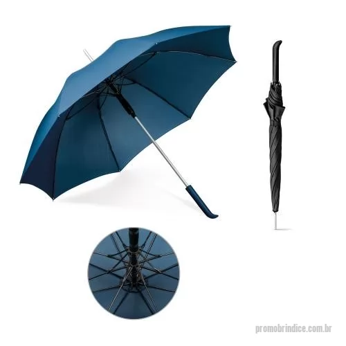 Guarda chuva personalizada - Guarda-chuva em 190T pongee, varetas em fibra de vidro, cabo em alumínio e haste revestida em borracha. Guarda-chuva à prova de vento com abertura automática. Fornecido em bolsa com alça curta para facilitar transporte. Guarda-chuva: ø1025 x 855 mm | Bolsa: 90 x 635 mm