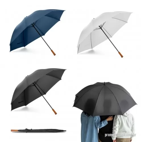 Guarda chuva personalizada - Guarda-chuva grande de portaria em 190T pongee. Varetas e haste em fibra de vidro e pega em madeira. ø1375 x 855 mm